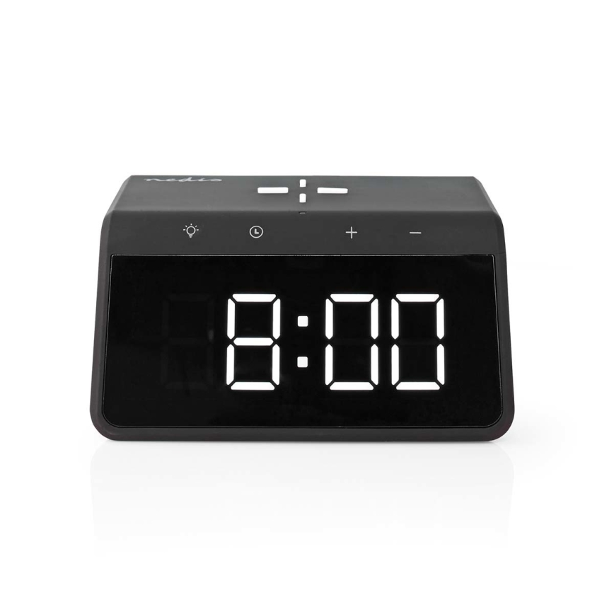 Будилник с LCD дисплей и безжичен зарядно устройство 15W/230V 1x CR2032 черен