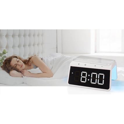 Будилник с LCD дисплей и безжично зарядно 15W/5V 1xCR2032 бял