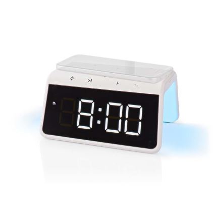 Будилник с LCD дисплей и безжично зарядно 15W/5V 1xCR2032 бял