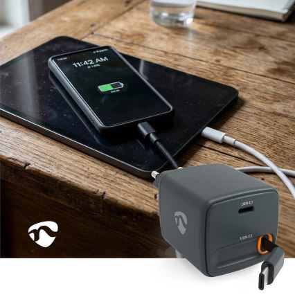 Зарядно устройство с прибиращ се кабел, Power Delivery 65W, 2x USB-C, черно