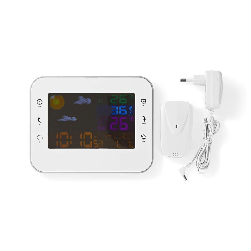 Метеорологична станция с цветен LCD дисплей 230V/3xAAA + 2xAA бял