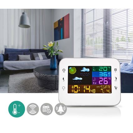 Метеорологична станция с цветен LCD дисплей 230V/3xAAA + 2xAA бял