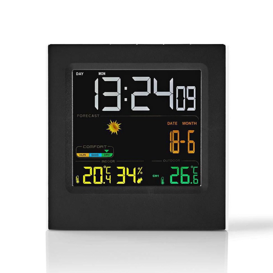 Метеорологична станция с цветен LCD дисплей 230V/3xAAA + 2xAA черен
