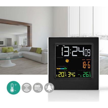 Метеорологична станция с цветен LCD дисплей 230V/3xAAA + 2xAA черен