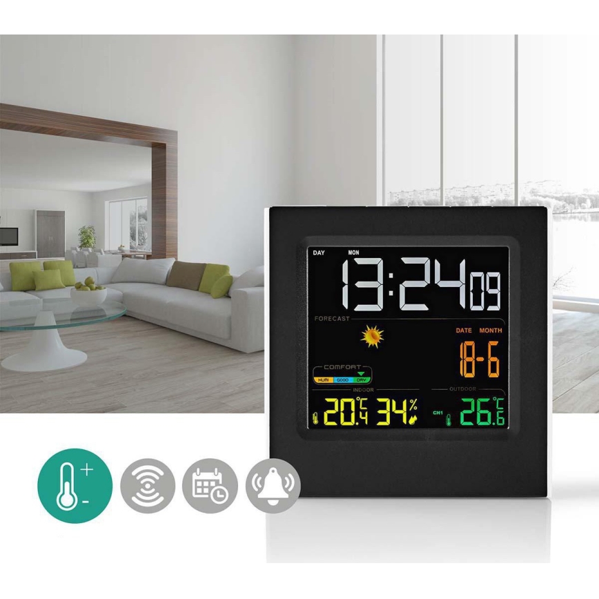 Метеорологична станция с цветен LCD дисплей 230V/3xAAA + 2xAA черен