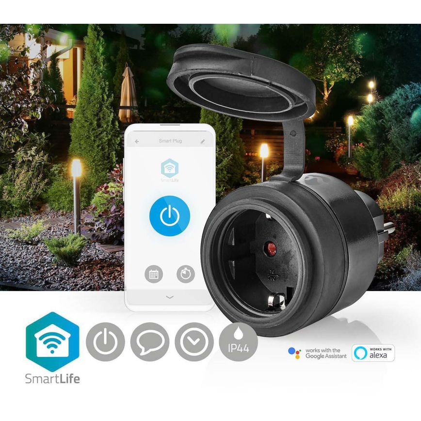 Умен контакт 3680W/230V/Schuko Тип F/16A Wi-Fi IP44 черен