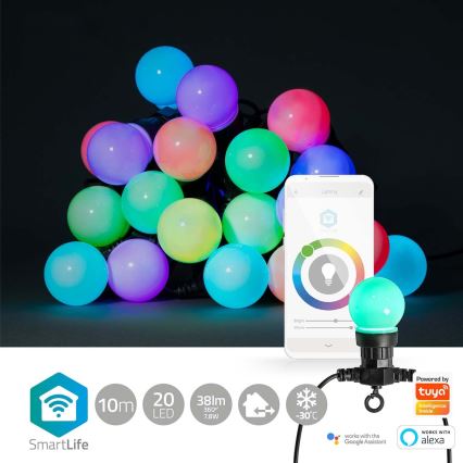 LED RGB Екстериорни декоративни лампички 20xLED/8 функции 13м IP65 Wi-Fi Tuya