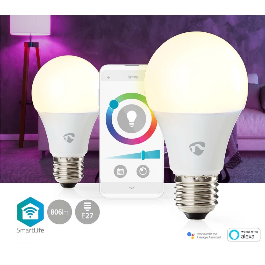 Комплект от 2 LED RGBW димируеми крушки SmartLife E27/9W/230V Wi-Fi 2700-6500K