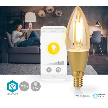 LED Димируема крушка Smartlife E14/4,9W/230V 1800-3000K Wi-Fi Tuya