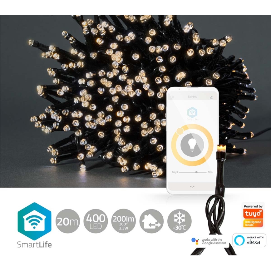 LED Екстериорни Коледни лампички 400xLED/8 функции 25м IP65 Wi-Fi Tuya топло бели