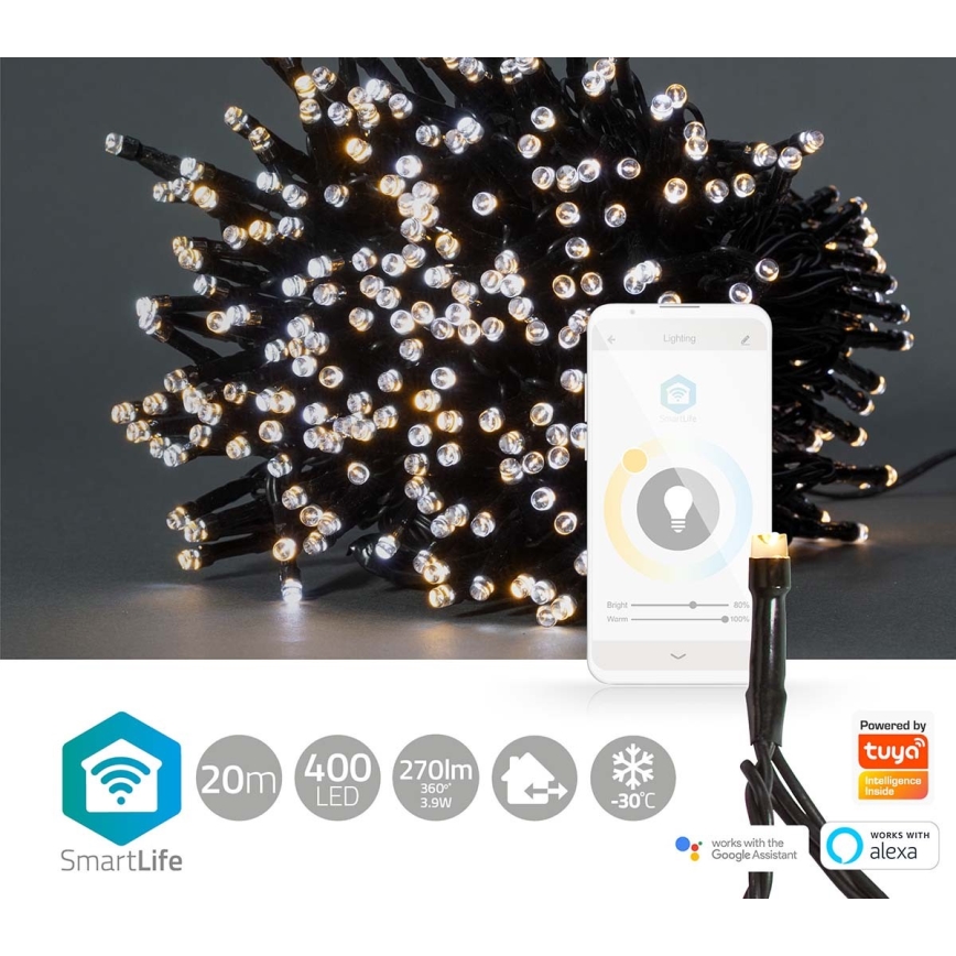LED Екстериорни Коледни лампички 400xLED/8 функции 25м IP65 Wi-Fi Tuya топло към студено бяло