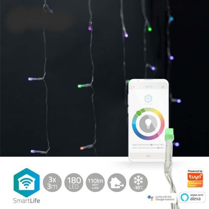 LED RGB Коледна завеса 180xLED/7 функции 6м IP65 Wi-Fi Tuya