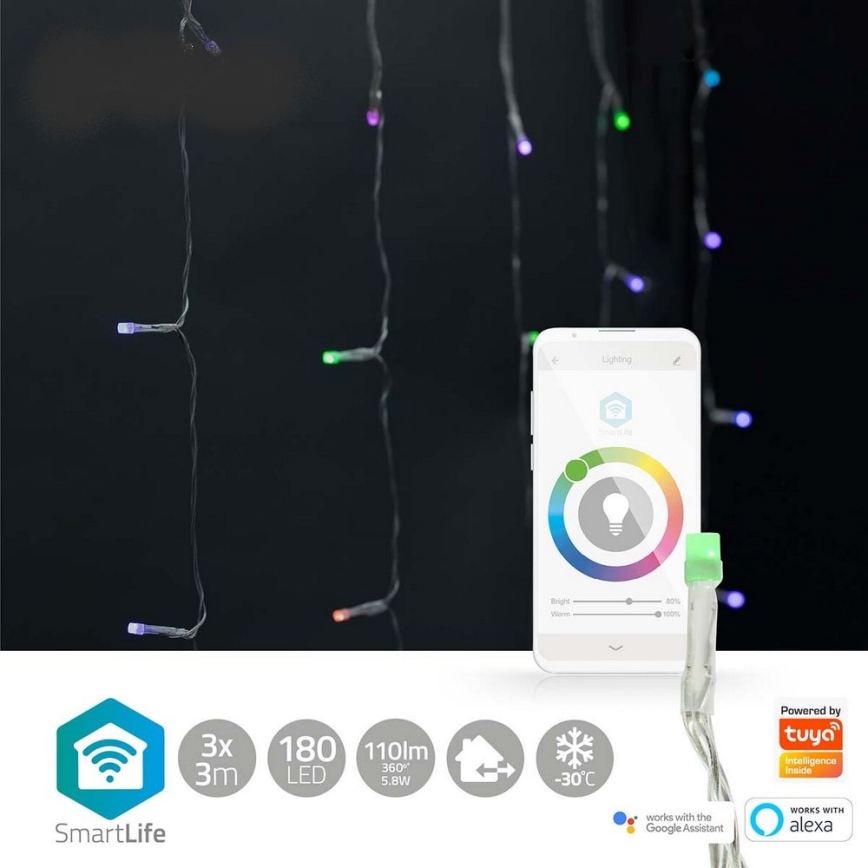 LED RGB Коледна завеса 180xLED/7 функции 6м IP65 Wi-Fi Tuya