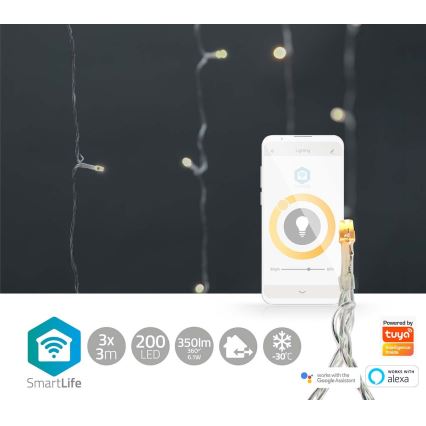 LED Екстериорна Коледна завеса 200xLED/8 функции 6м IP65 Wi-Fi Tuya топло бяла