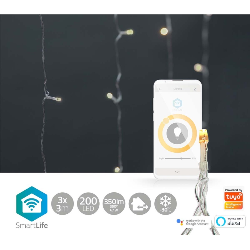 LED Екстериорна Коледна завеса 200xLED/8 функции 6м IP65 Wi-Fi Tuya топло бяла