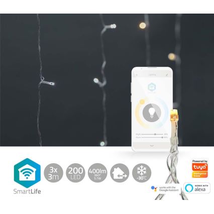 LED Коледна завеса 200xLED/11 функции 6м IP65 Wi-Fi Tuya топло до студено бяла