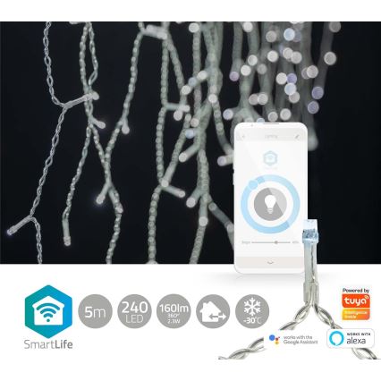 LED Коледна завеса 240xLED/8 функции 8м IP65 Wi-Fi Tuya студено бяла