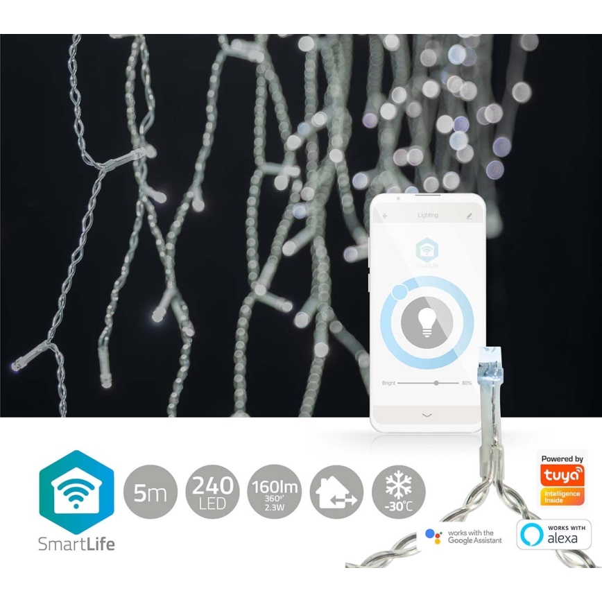 LED Коледна завеса 240xLED/8 функции 8м IP65 Wi-Fi Tuya студено бяла