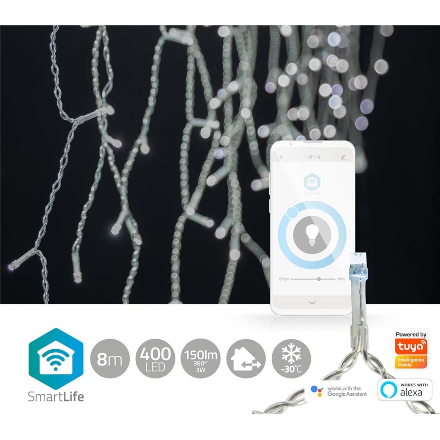 LED Екстериорна Коледна завеса 400xLED/8 функции 11м IP65 Wi-Fi Tuya студено бяла