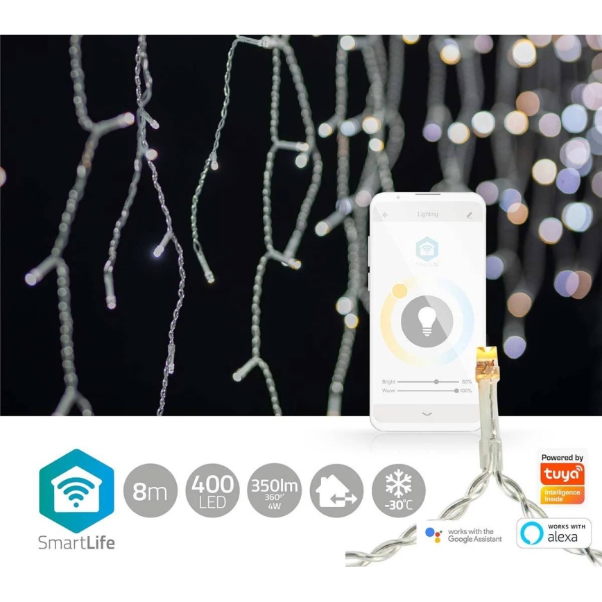 LED димируема коледна завеса за външна употреба 400xLED/11 функции 11m IP65 Wi-Fi Tuya