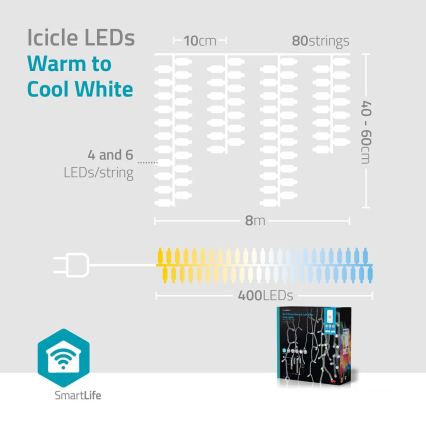 LED димируема коледна завеса за външна употреба 400xLED/11 функции 11m IP65 Wi-Fi Tuya