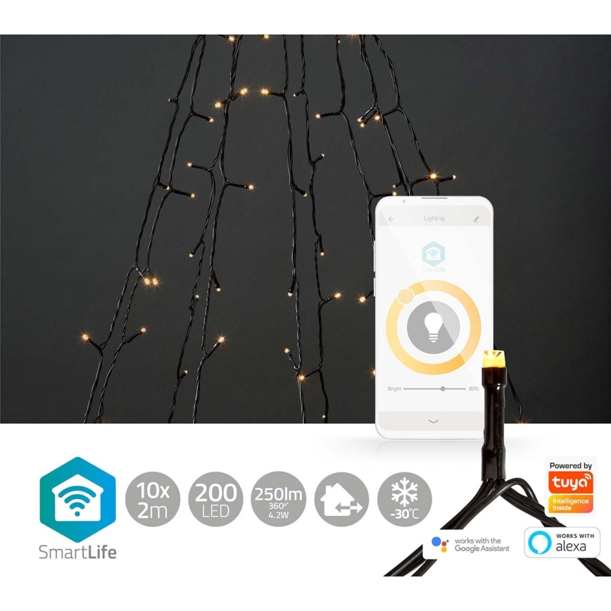 LED Екстериорна коледна завеса 200xLED/8 функции 10x2m IP65 Wi-Fi Tuya топло бяло