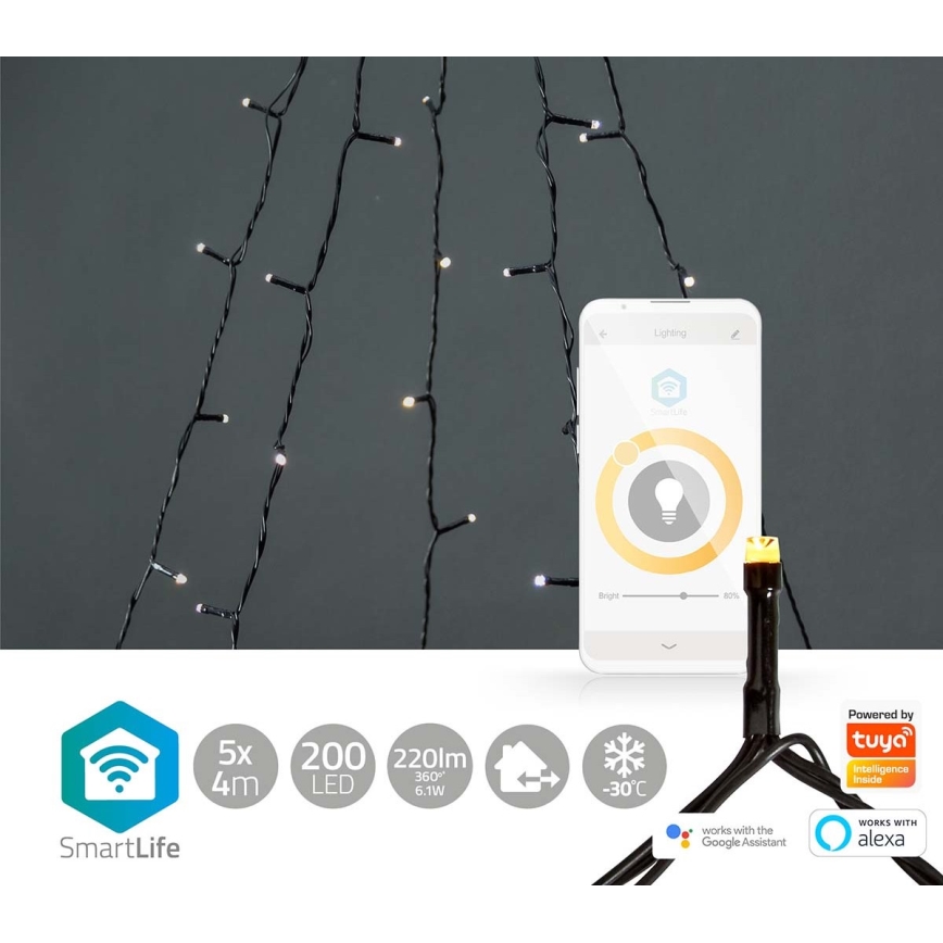 LED Екстериорна Коледна завеса 200xLED/8 функции 5x7м IP65 Wi-Fi Tuya