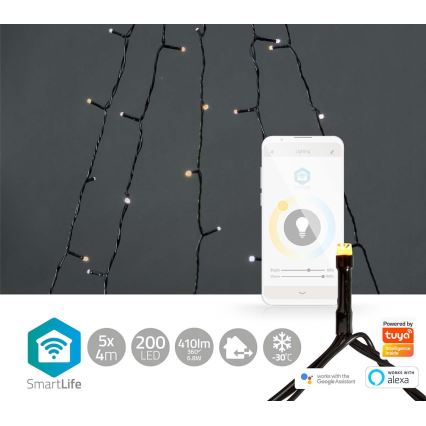 LED Екстериорна Коледна завеса 200xLED/8 функции 5x7м IP65 Wi-Fi Tuya топло до студено бяла