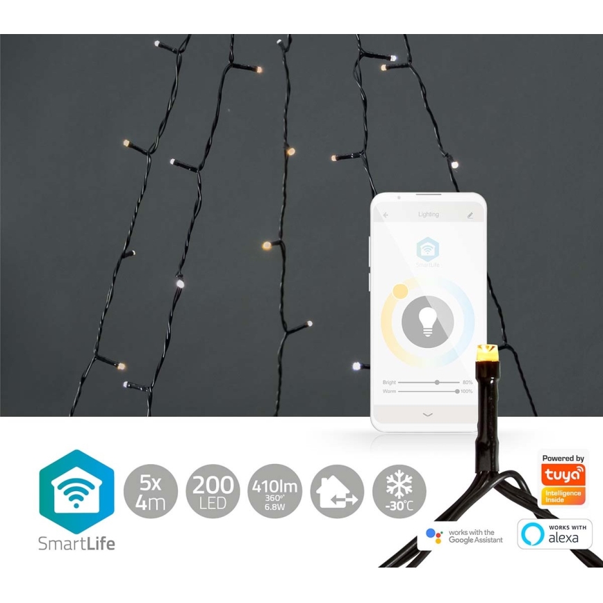 LED Екстериорна Коледна завеса 200xLED/8 функции 5x7м IP65 Wi-Fi Tuya топло до студено бяла