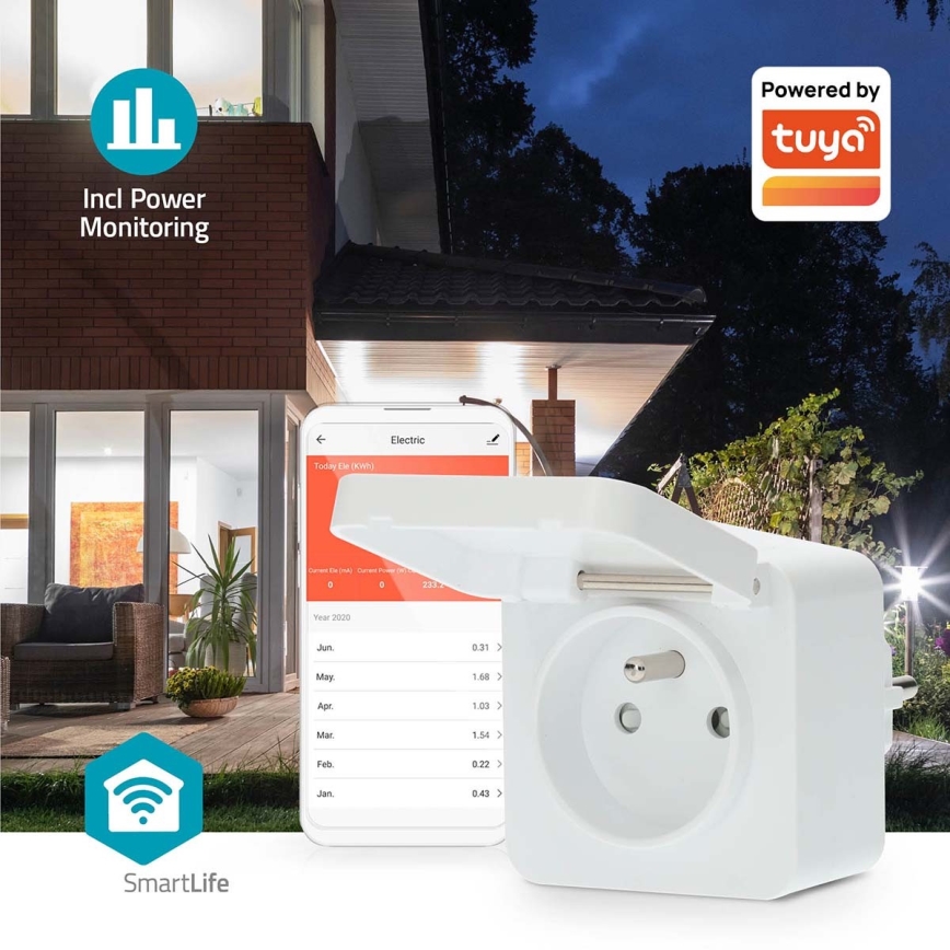 Смарт щепсел 3680W/230V/ Type E/16A Wi-Fi Tuya IP44
