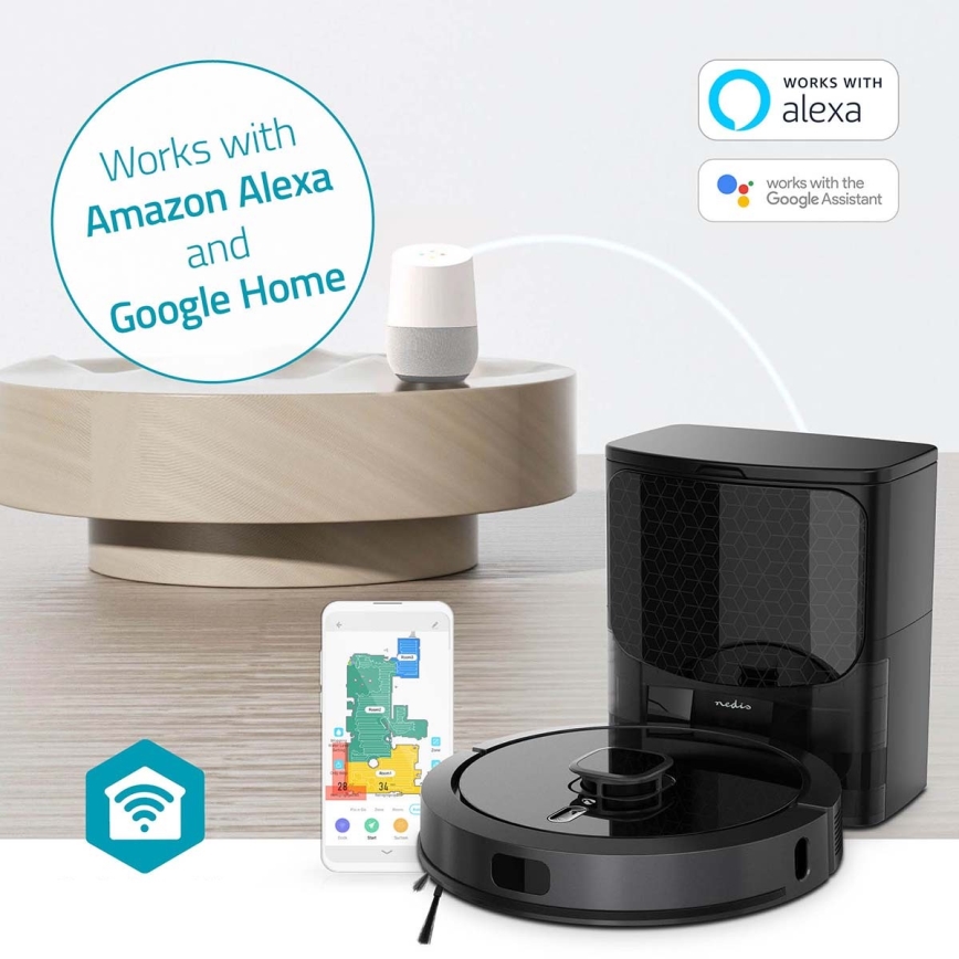 Умен роботизиран прахосмукач с моп SmartLife 5200 mAh Wi-Fi Tuya черен + дистанционно управление