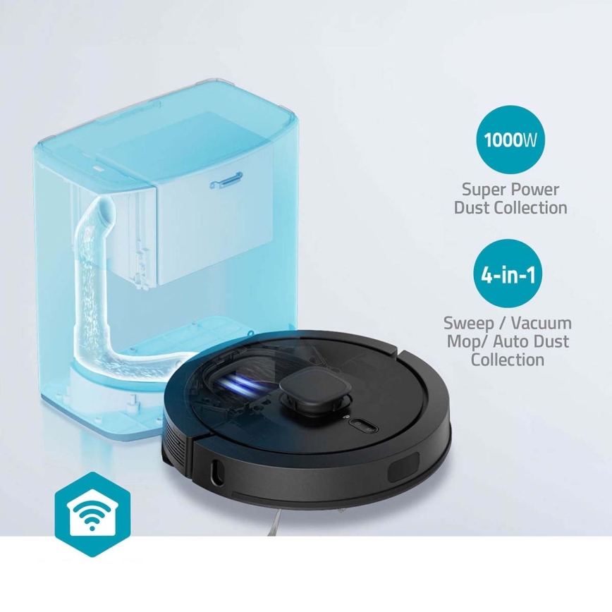 Умен роботизиран прахосмукач с моп SmartLife 5200 mAh Wi-Fi Tuya черен + дистанционно управление