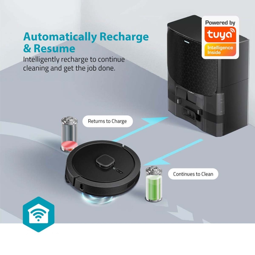 Умен роботизиран прахосмукач с моп SmartLife 5200 mAh Wi-Fi Tuya черен + дистанционно управление