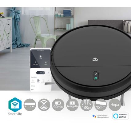 Интелигентна прахосмукачка робот с моп 28W/2500 mAh Wi-Fi черен + дистанционно управление
