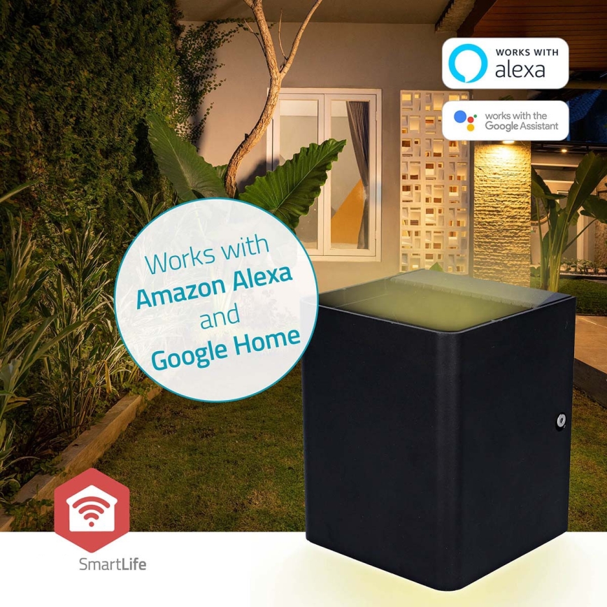 LED RGBW димируемо външно стенно осветително тяло SmartLife LED/12W/230V IP65 Wi-Fi Tuya черно