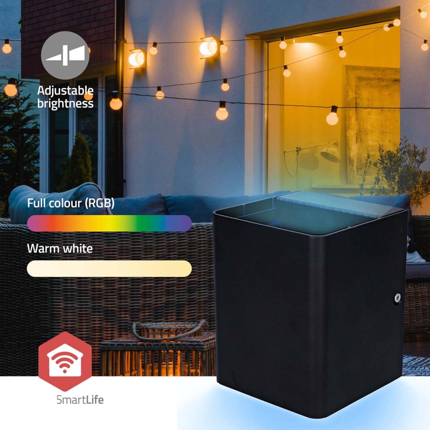 LED RGBW димируемо външно стенно осветително тяло SmartLife LED/12W/230V IP65 Wi-Fi Tuya черно