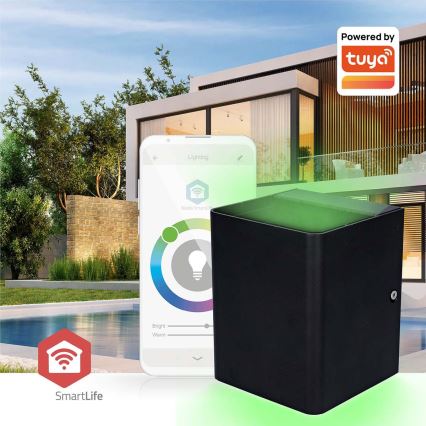LED RGBW димируемо външно стенно осветително тяло SmartLife LED/12W/230V IP65 Wi-Fi Tuya черно