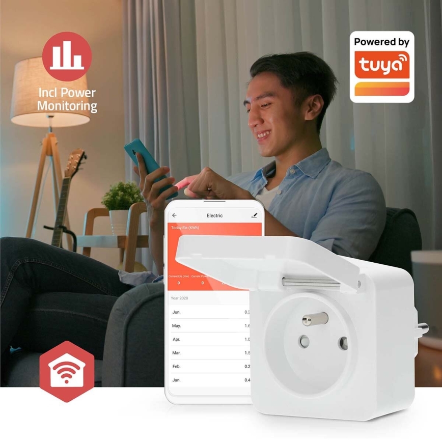 Смарт щепсел Smartlife 3680W/230V/ Type E/16A Wi-Fi Tuya IP44