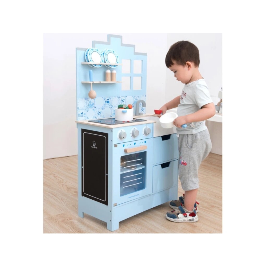 New Classic Toys - Дървена кухня с аксесоари син