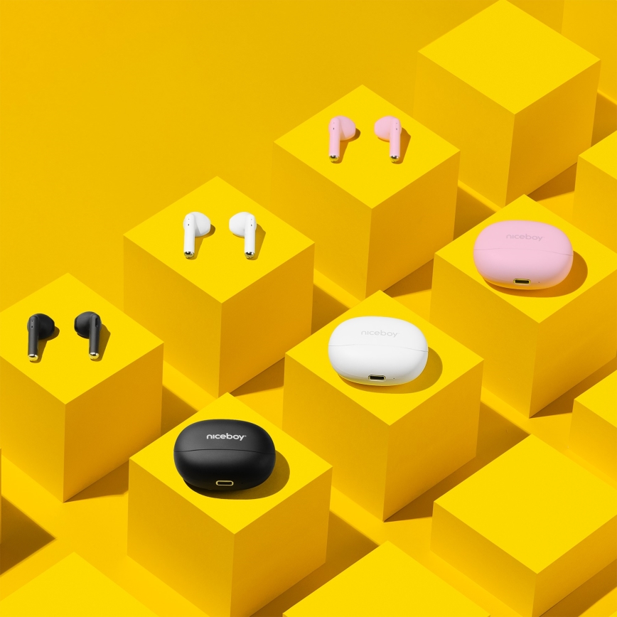 Niceboy Beans 4 - Безжични слушалки 300 mAh + 2x 35 mAh IPX4 розови