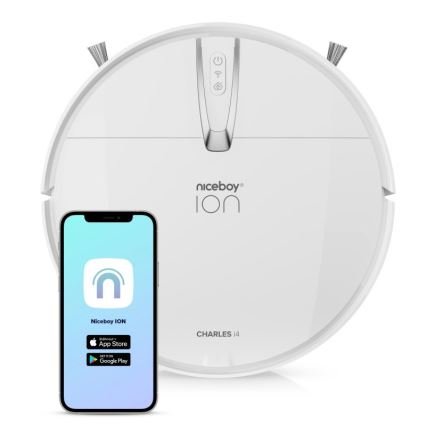 Niceboy ION Charles i4 - Умен роботизиран прахосмукачка 2 в 1 4400 mAh Wi-Fi бял + дистанционно управление