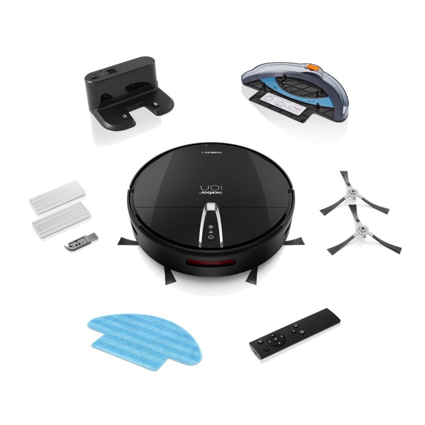 Niceboy ION Charles i4 - Умен роботизиран прахосмукачка 2 в 1 4400 mAh Wi-Fi черен + дистанционно управление