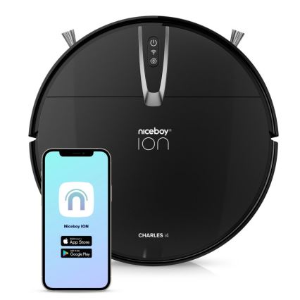 Niceboy ION Charles i4 - Умен роботизиран прахосмукачка 2 в 1 4400 mAh Wi-Fi черен + дистанционно управление