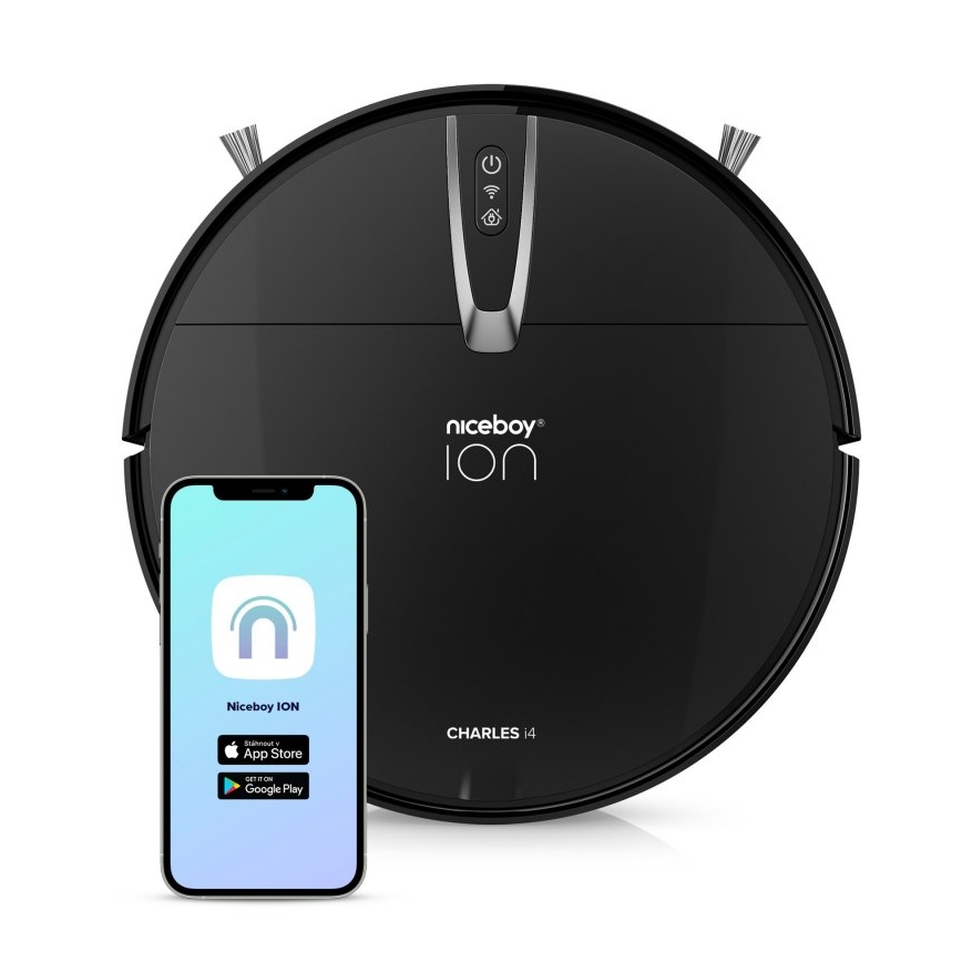 Niceboy ION Charles i4 - Умен роботизиран прахосмукачка 2 в 1 4400 mAh Wi-Fi черен + дистанционно управление