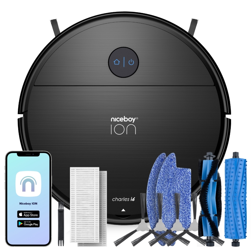 Niceboy ION Charles i6 - Умен роботизиран прахосмукачка 2в1 2600 mAh Wi-Fi черен