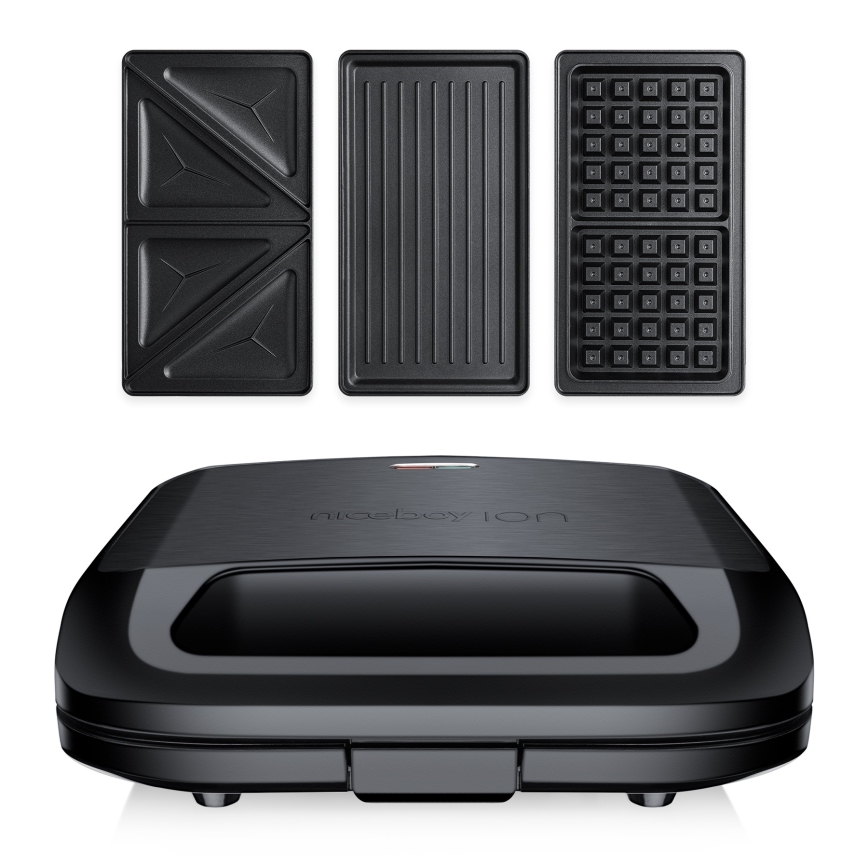 Niceboy ION Snacker S3 - Уред за приготвяне на сандвичи 3в1 750W/230V неръждаем/черен