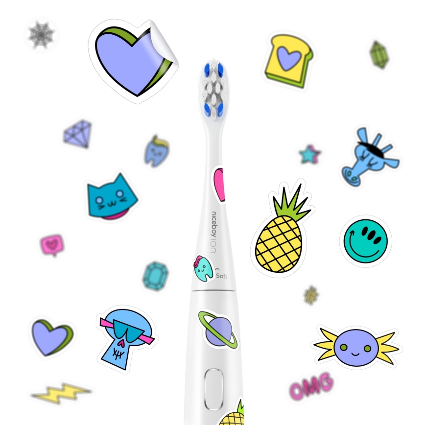 Niceboy ION Sonic Kids - Детска звукова четка за зъби 500 mAh IPX7 бял