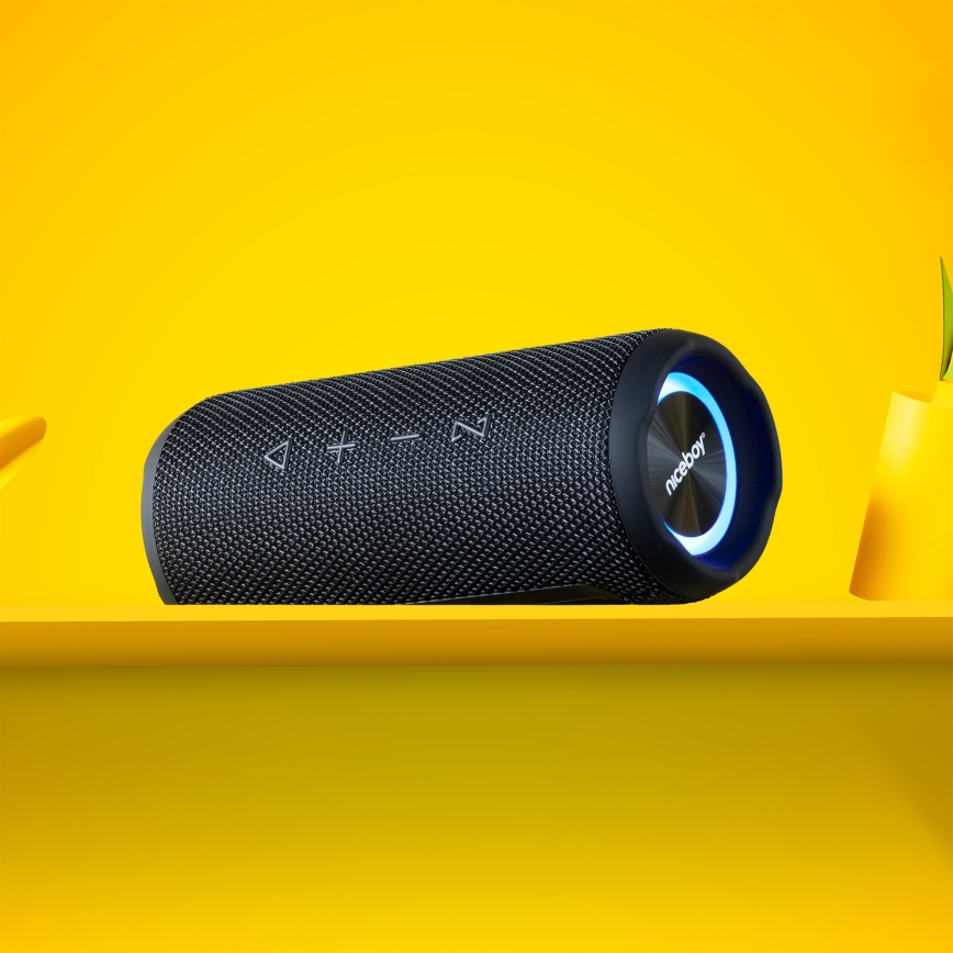 Niceboy Nexus - LED безжичен високоговорител с микрофон 26W/4000 mAh IPX6 черен