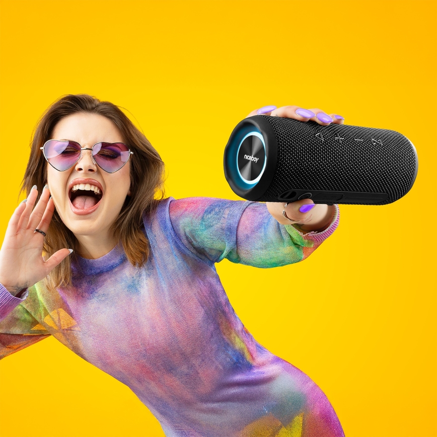 Niceboy Nexus - LED Безжична колонка с микрофон 26W/4000 mAh IPX6 черен