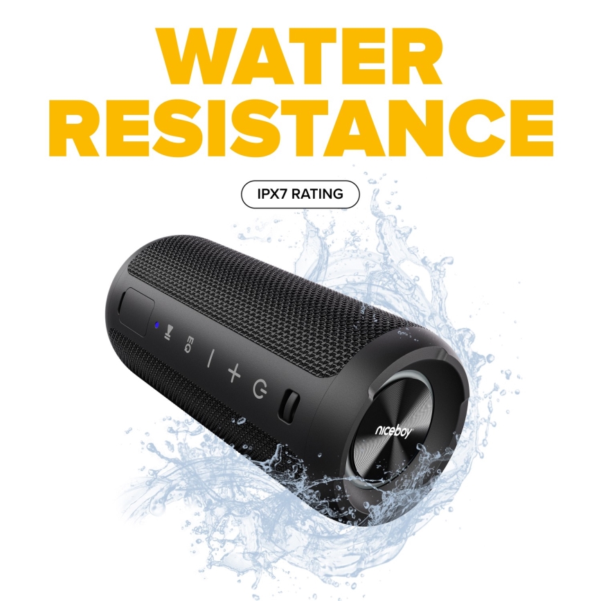 Niceboy Orion - LED безжичен високоговорител с микрофон 24W/2200 mAh IPX7 черен